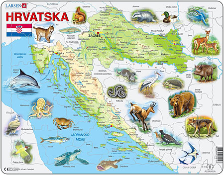 Physische Karte - Kroatien mit Tieren