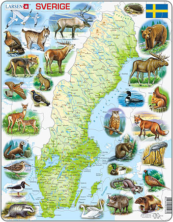 Physische Karte - Schweden mit Tieren