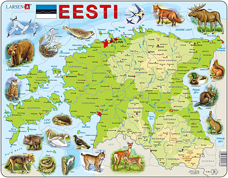 Physische Karte - Estland mit Tieren