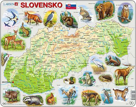 Physische Karte - Slowakei mit Tieren
