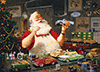 Der Weihnachtsmann malt die Spielzeugautos an
