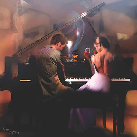 Verliebtes Paar am Klavier