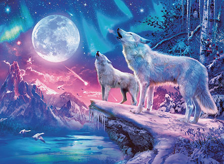 Wolf im Nordlicht